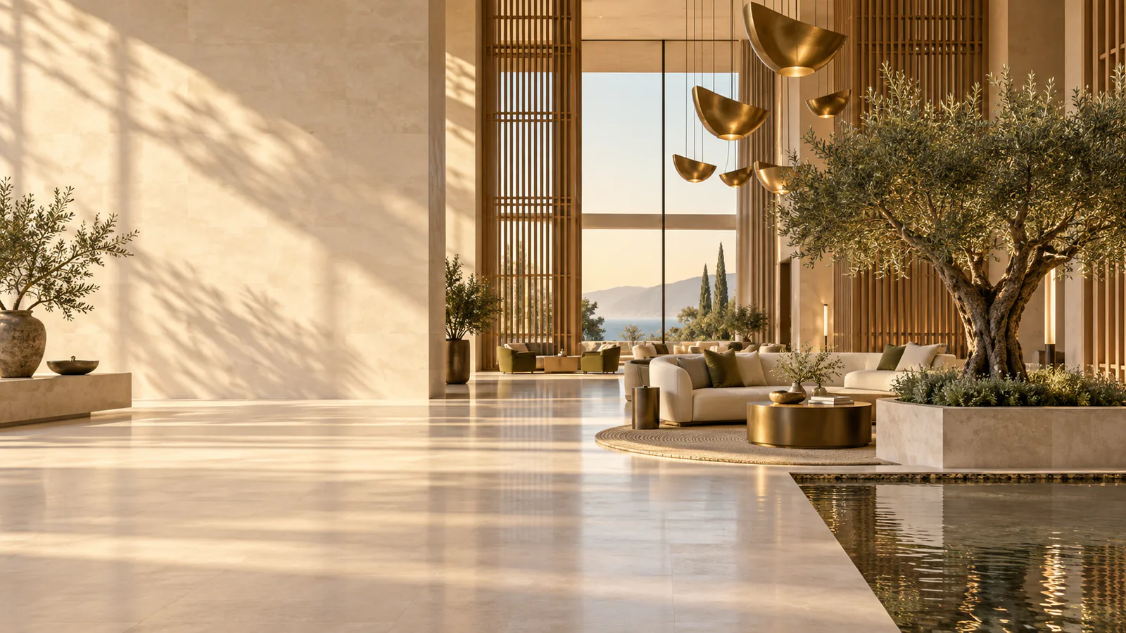 Büyük otel lobisi ve misafir karşılama alanı / Large hotel lobby and guest reception