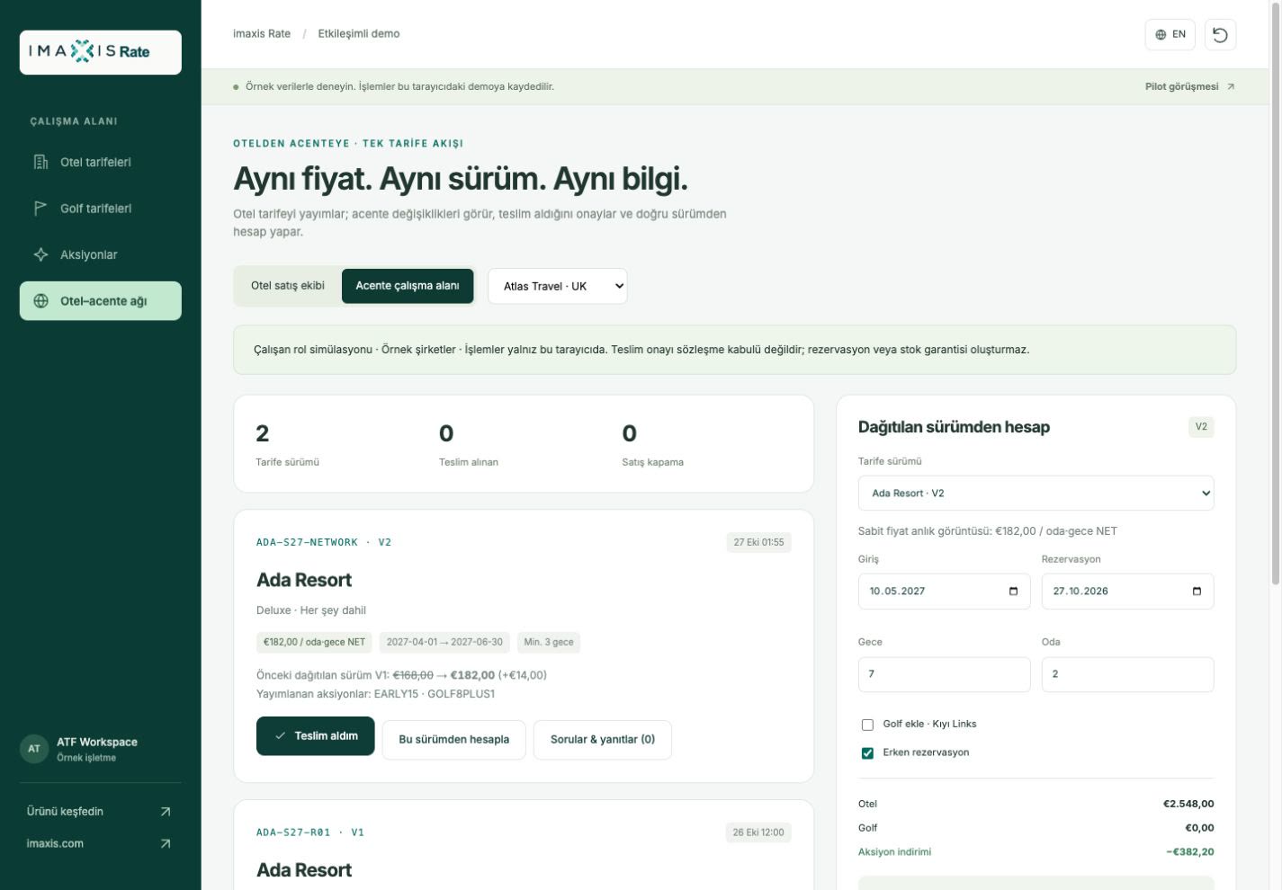 imaxis Rate otel acente dağıtım paneli / hotel agency distribution